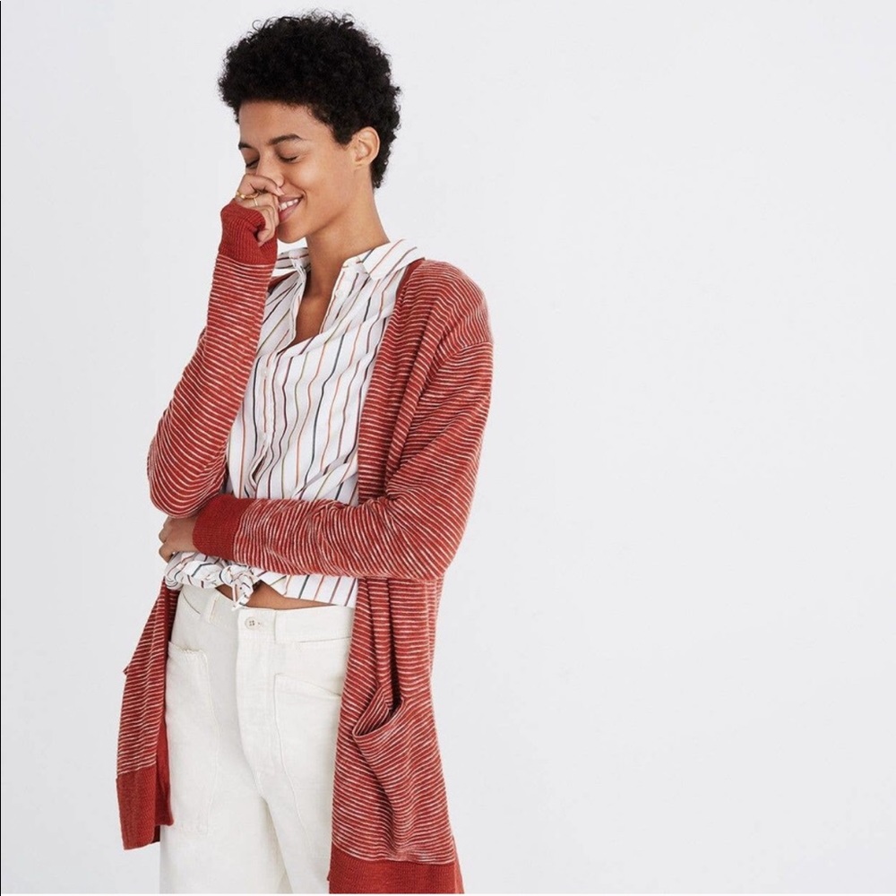 Madewell Summer Ryder Striped Cardigan Rust